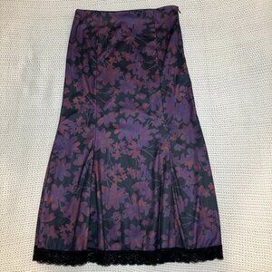 Romwe Womens Medium Midi Skirt Purple Floral Lace A-Line Whimsigoth Grunge Fairy